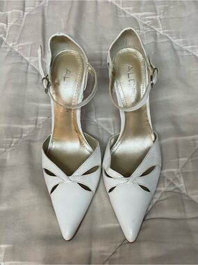 Brand New - Aldo White Pointed Cutout Ankle-Strap Heels